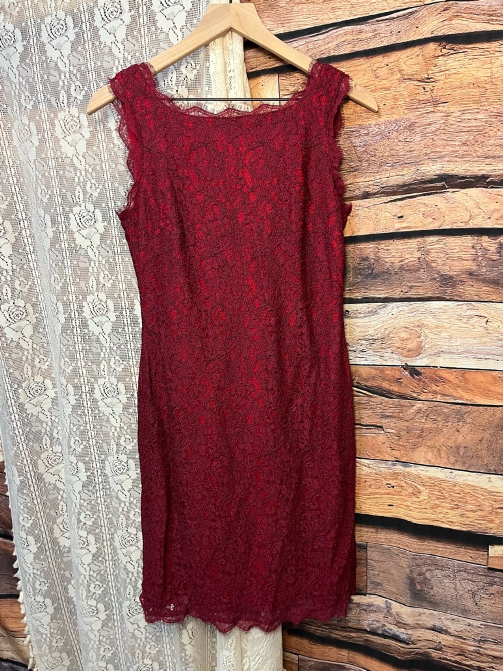 Adrianna Papell Red Lace Mini Dress (rack) - Picture 2 of 7